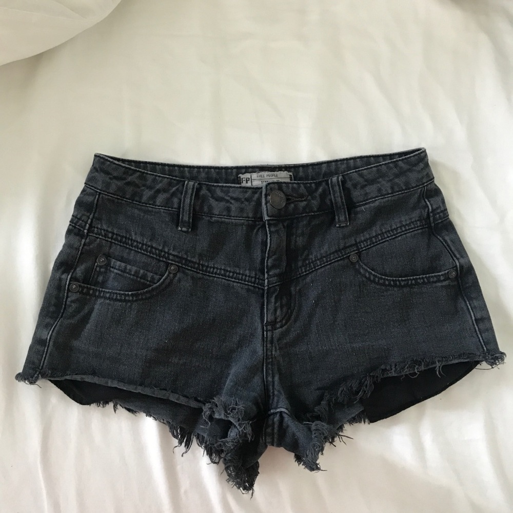 Free people black denim cut off shorts